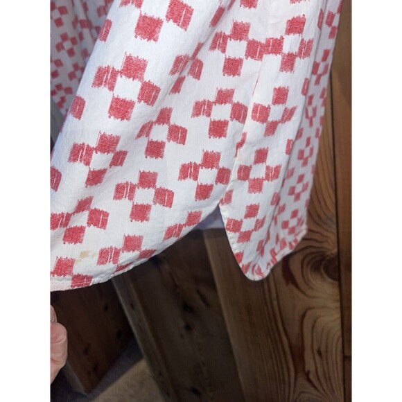Madewell Womens Market Popover Crosshatch Ikat Shirt Size L Red White - Picture 5 of 7